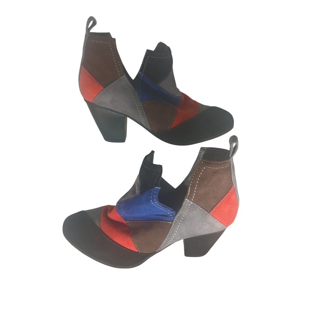 Patchwork‎ Ankle Boots Block Heel Cutout Color Block Shoes Size 6.5 Casual Chic
